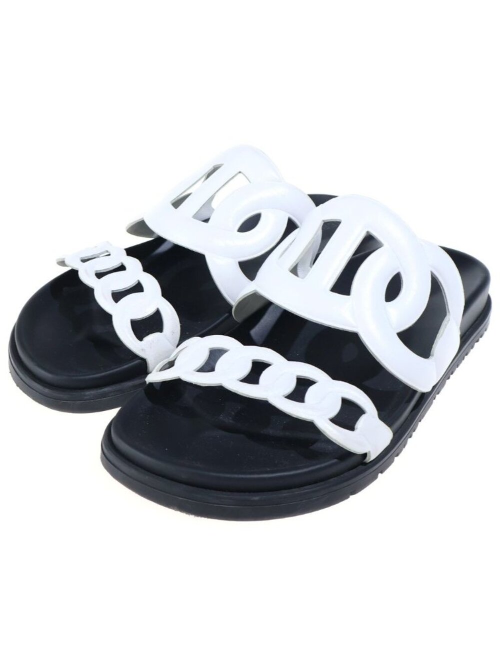 Hermes Extra Sandals Flat Rubber White Black